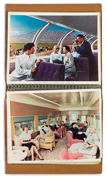 (UNION PACIFIC RAILROAD COMPANY) An album with 20 color photographs to promote the newest luxury passenger Vista-Dome trains. 1958.